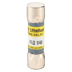 Midget time-delay cylindrical fuse rated 250 mA at 500 V AC or 300 V DC. Measures 13/32 in x 1 1/2 in. Provides overcurrent protection with delayed response for applications such as control panels, motor circuits, and power supplies.