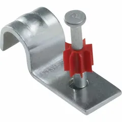 Pack of 100 pins for powder-actuated tools. Overall length 1 in, head diameter 0.3 in, shank diameter 9/64 in. Used for fastening materials to concrete, steel, or masonry in construction and installation applications.