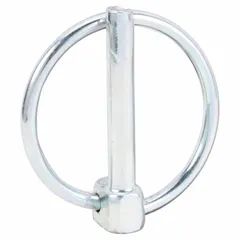 Steel lynch pin with 1/4 in shank diameter and 1-1/4 in usable length. Supplied without chain in a pack of 10. Used to secure clevis pins and fasteners in agricultural, construction, and industrial equipment.