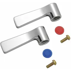 Metal lever handle for Speakman Commander Series faucets. Chrome finish. Includes index buttons and screws. For use with hot and cold water.