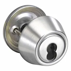 Standard cylindrical deadbolt with Small Format Interchangeable Core (SFIC) cylinder and core included. Satin chromium-plated finish. Accommodates maximum door thickness of 1 3/8 inches. ADA compliant. Suitable for commercial and institutional doors requiring quick rekeying.