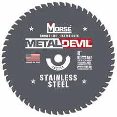 This carbide circular saw blade is designed for cutting stainless steel materials. With 56 teeth and a 0.06-inch cut width, it produces clean, burr-free cuts. The 5/8-inch arbor fits standard saws. Suitable for metal fabrication, construction, and maintenance tasks.