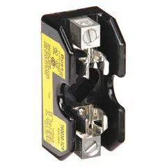 Single-pole open-block fuse holder for UL Class T fuses. Rated 600 V AC with box lug terminals for secure wiring. Non-indicating design. Used in industrial power distribution, panel building, and branch circuit protection.