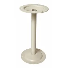 Steel pedestal with tan powder-coated finish and round footplate. Used as a support for locker room benches in commercial changing areas, gyms, and industrial facilities.