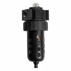 Coalescing filter for removal of oil aerosols and fine particulates from compressed air systems. Features 0.01 micron filtration, 3/4 in NPT connections, 160 scfm flow capacity, 250 psig maximum operating pressure, polycarbonate bowl, and differential pressure indicator. Suitable for pneumatic controls, instrumentation, and industrial processes requiring clean air.