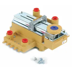 This pneumatic receiver controller is used in HVAC systems to modulate pneumatic signals for regulating dampers, valves, and actuators. It is suitable for commercial building automation applications requiring temperature and pressure control.