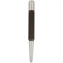 Round, box-type centering punch with a 1 1/2 in taper length and 5/16 in shank diameter. Overall length of 4 in. Used to create a starting dimple on metal surfaces for accurate drill bit guidance in machining and fabrication tasks.