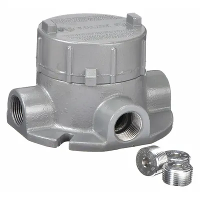 HUBBELL KILLARK Conduit Outlet Body: Aluminum, GE, 1/2 in Trade Size, XTF Body - X, XAT and XTF Round Body - Cross Type