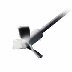 This overhead stirrer impeller features a PTFE pitched blade and a stainless steel shaft with a 1/4 in diameter. It is designed for mixing liquids in laboratory and industrial processes requiring chemical resistance. Compatible with HEIDOLPH model 036090005.