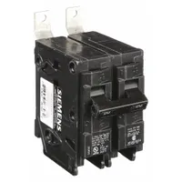 The SIEMENS B250H is a 50 A, 2-pole miniature circuit breaker from the BL Series, rated for 120/240V AC single-phase systems. It features a bolt-on connection and a maximum AIR rating of 22kA at 120/240V AC. Designed for overcurrent protection in commercial and industrial power distribution applications, it is intended for use with Siemens P1 Panelboards
