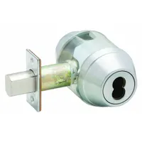 This standard cylindrical deadbolt lock is designed for doors up to 2 inches thick. It features a satin chromium-plated finish, an Everest 29 S keyway, and includes a conventional core cylinder. ADA compliant, it is suitable for use in commercial and institutional settings where accessibility is required