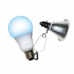 This clamp-on fixture kit includes a blue spectrum LED bulb for seed starting applications. It operates at 120V AC, accepts bulb type A, and has a maximum mounting height of 2 ft. The unit is not linkable and is designed for indoor plant growth.