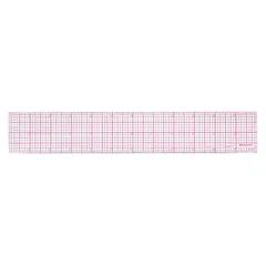 This 12-inch plastic ruler features a transparent grid with red 1/16-inch and decimal graduations. Its flexible design and beveled edge allow for precise SAE measurements on flat or curved surfaces. Suitable for general measuring and drawing tasks in schools, offices, and workshops.