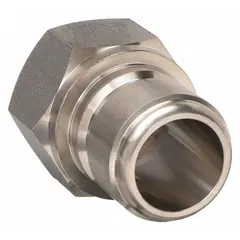 This PARKER ST Series hydraulic quick-connect coupling plug is constructed from 303 stainless steel and features a 1"-11-1/2 thread size. It has a maximum flow rate of 189.27 lpm. Used in hydraulic systems for quick, leak-free connection and disconnection of fluid lines in industrial machinery and mobile equipment.