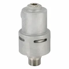 Straight rotary union with plain aluminum body, one passage, and a 1" threaded rotating shaft. Carbon graphite seal rated for maximum speed of 3500 rpm. Used to transfer fluid or air from a stationary supply line into rotating machinery such as printing presses, winders, and cooling rolls.