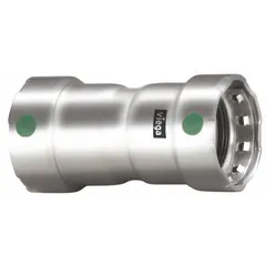 Press-fit coupling for joining two 3/4 in stainless steel pipes in potable water systems. Features an EPDM seal for leak-free connections. Suitable for plumbing and water supply applications.