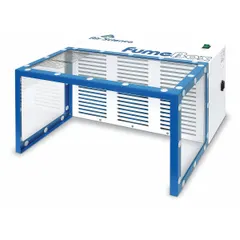 This ductless fume adsorber captures airborne contaminants from laboratory or industrial processes without requiring ductwork. It includes a blower and is supplied partially assembled. No base/stand or work surface is included or required.