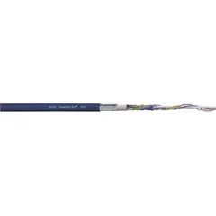 Shielded continuous flexing bus drop cable with one pair of 24 AWG conductors. Minimum bend radius factor of 5 x OD for fixed installation and 8 x OD for flexible applications. Suitable for use in cable carriers and moving applications requiring repeated bending.