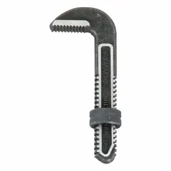 This replacement hook jaw with adjustment nut is constructed from alloy steel and aluminum. The serrated jaw texture provides grip on pipes and fittings during plumbing, mechanical, and industrial maintenance tasks. Designed for use with MILWAUKEE pipe wrenches.