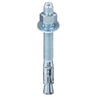 Zinc-plated steel wedge anchors for fastening structural elements, machinery, or equipment to solid concrete. Each anchor has a 5/8" diameter, 5/8"-11 thread size, and 3" thread length. Supplied in a 25-pack