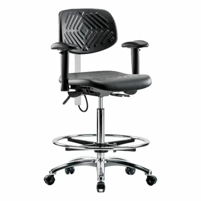 OEM Task Chair: Polyurethane, Arms Included, Ht Range 24 1/2 in to 34 3/4 in - Polyurethane ESD & Cleanroom Chairs