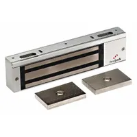 Aluminum electromagnetic lock for single-door access control. Measures 2 3/4 in Ht, 1 1/2 in Wd. Instantaneous release delay. Suitable for securing interior or exterior doors in commercial and industrial settings
