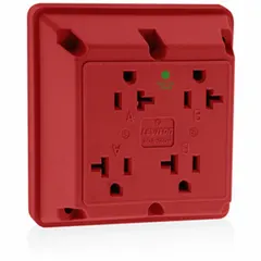 Quad general-purpose receptacle rated 125V AC, 20 A, 2-pole/3-wire with NEMA 5-20R configuration. Red housing. Suitable for powering multiple devices in commercial and industrial settings such as workshops, labs, and production floors.