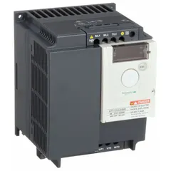 Three-phase input and output variable frequency drive rated 4 hp, 200-240V AC. Features a heat sink style, IP20 enclosure, and black/blue/gray color. Used for speed and torque control of three-phase induction motors in applications such as conveyors, pumps, and fans.