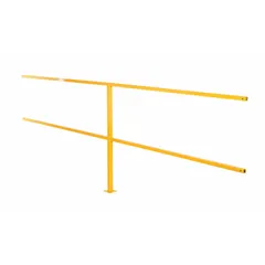 Steel handrail section with square profile and yellow finish. Bolt-on mounting style with two rail levels. Used to extend or connect guardrail systems in industrial environments such as walkways, loading docks, and mezzanines.