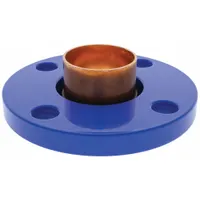 This low-lead cast copper and bronze tube flange features a cup x flange design with wrot copper construction. It connects 2 in CTS copper tubing to a 2 in flanged connection, suitable for soldered joints in plumbing and HVAC systems