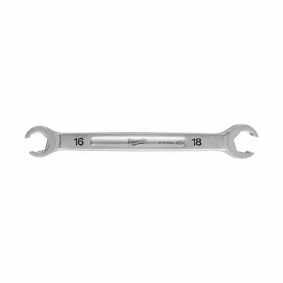 MILWAUKEE Flare Nut Wrench: Chrome Vanadium Steel, Chrome, 16 mm_18 mm Head Size - Metric, Double End, Standard-Head, 6-Point, Flare Nut Wrenches