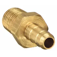 This brass barbed tube fitting connects flexible tubing to male NPT threaded ports. It is used in pneumatic, hydraulic, and fluid-handling systems for leak-resistant connections. The rigid brass construction suits industrial machinery and instrumentation applications