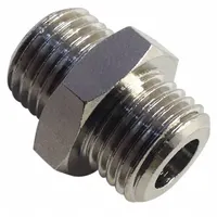 This straight pipe fitting features male BSPP threads on both ends, with sizes 1/8 in and 1/4 in. It is rated for a maximum operating pressure of 870 psi. Suitable for connecting threaded ports in pneumatic or hydraulic systems, it is commonly used in industrial fluid power and instrumentation applications