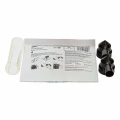 This molded resin splice kit is designed for splicing and moisture-sealing electrical cables. It accommodates wire sizes from 10 AWG to 2 AWG and is rated for a maximum voltage of 5 kV. The kit includes a mold body, pouring spouts, and Scotch® Rubber Splicing Tape 23, with a multi-purpose moisture sealing resin for waterproof splices.