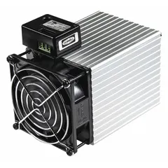 Fan forced heater for electrical enclosures, rated 250 W, single phase, 115V AC. Thermostat not included. Provides supplemental heat to help maintain internal temperatures and reduce condensation in control panels, automation cabinets, and similar enclosures.