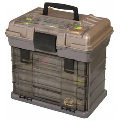 This plastic compartmented-box system measures 16 1/2 in x 12 in x 12 in and features 112 compartments in a Gray/Tan color. It is not electrostatic discharge conductive. Suitable for organizing small components in workshops, garages, and industrial settings.