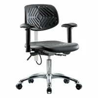ESD Chair: Polyurethane, Arms Included, Ht Range 17 1/2 in to 22 3/4 in, 16 in Seat Wd, Adj, ISO 5 (MPN BR-ESD-PDHCH-CR-T1-A1-EC)