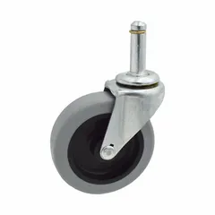 Swivel caster with stem mounting and no brake, featuring a silver frame. Compatible with Invacare healthcare beds (part numbers BD2380/76 and BE1180/76). Used for smooth mobility and positioning of beds in medical facilities.