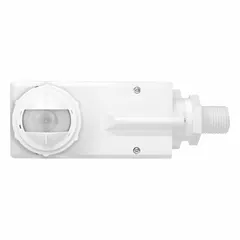 Passive Infrared (PIR) fixture-mount occupancy sensor for automatic lighting control. Operates on 120 to 480V AC with a load rating of 6.7A at 120V AC for LED, electronic ballast, fluorescent, resistive, and tungsten loads. Provides maximum coverage area of 8,250 sq ft. Suitable for commercial and industrial spaces such as warehouses, offices, and open areas.
