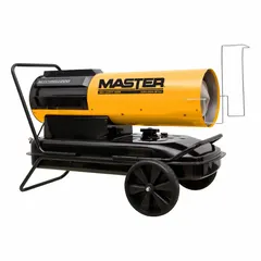 This wheeled-mounted torpedo heater provides direct-fired heat for large spaces up to 5,500 sq ft. It features a thermostat and a 13-gallon tank that delivers 8 hours of operation per filling. Overall dimensions are 27 in x 45 in x 24 in (H x L x D). Typical applications include temporary or supplemental heating in warehouses, construction sites, and workshops.