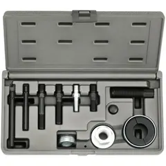 This puller set is designed for removing steering wheels, pulleys, and flywheels on GM and Chrysler engines, with application on late model Ford vehicles. It includes a blow molded case for organized storage and transport.