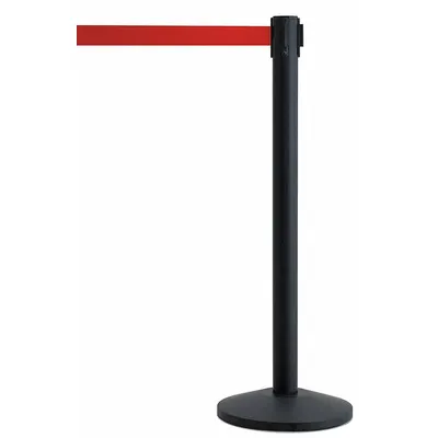 QUEUEWAY Barrier Post with Belt: Red, No Pattern, No Legend, 7 1/2 ft Belt Lg - Solid-Color Retractable Belt Post Barriers