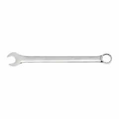 This combination wrench features a 12-point offset design for improved access to recessed fasteners. Made of alloy steel with a chrome finish, it has a 7/8 in head size and 12-1/2 in overall length. Suitable for tightening and loosening bolts and nuts in mechanical and assembly tasks.