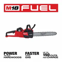 This battery-powered chainsaw features a 16-inch bar length, rear handle design, and automatic chain oiler. It is powered by a 12.0 Ah battery and rated at 40 cc equivalent displacement. Suitable for tree trimming, limbing, and light-to-medium cutting tasks.