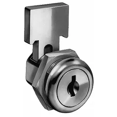 Vertical deadbolt lock with zinc die-cast construction. Body height and width each 7/8 in. Chrome-plated silver finish. Keyed alike code C415A. Used for securing cabinets and drawers in industrial, commercial, and institutional settings.