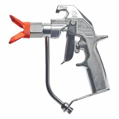 Steel-bodied airless spray gun for coatings with a 1/4 in NPSM air inlet and 5,000 psi max working pressure. Includes a Fine Finish Flat Tip Guard. Suitable for industrial finishing, maintenance, and protective-coating applications.