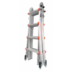 This aluminum multifunction ladder offers six configurations for versatile access in industrial and commercial settings. It can be used as a step ladder, extension ladder, stair ladder, or scaffolding base. With a 300 lb load capacity and 39 lb weight, it supports tasks such as electrical work, painting, and maintenance.