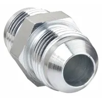 Steel hydraulic hose adapter with 1/4 in x 1/4 in JIC male threads on both ends. Rigid straight configuration for connecting two male JIC fittings in hydraulic systems. Suitable for fluid power circuits requiring leak-resistant connections