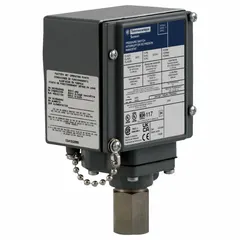 This pressure switch from the 9012G Series is designed for monitoring and controlling hydraulic and pneumatic systems in industrial machinery. It features a 1/4-18" FNPT pressure connection and is built to resist liquids and corrosion in machine tool environments.