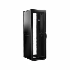 Floor-mount server rack enclosure made of carbon steel, with 45 rack units of space for standard 19-inch equipment. External dimensions are 89 3/4 in x 29 1/2 in x 47 1/4 in. Includes 50 M6 cage nuts. Supplied without side panels. Suitable for housing servers, network switches, patch panels, and other IT equipment in data centers or telecom rooms.